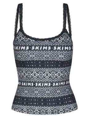 NWT Skims Logo Plush Pointelle Scoop Tank Top in Onyx Fair Isle 2X